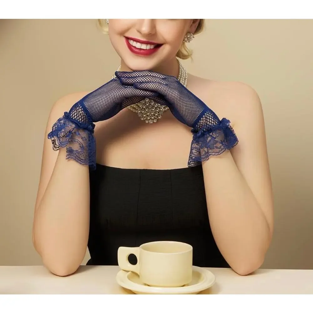 NWOT Navy Blue Fishnet Gloves One Size